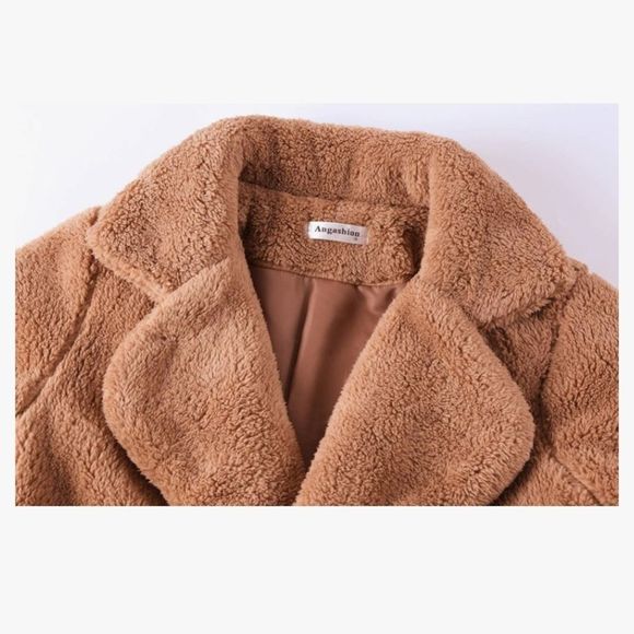 Angashion Fuzzy Fleece Lapel Open Front Long Cardigan Coat - Picture 6 of 16